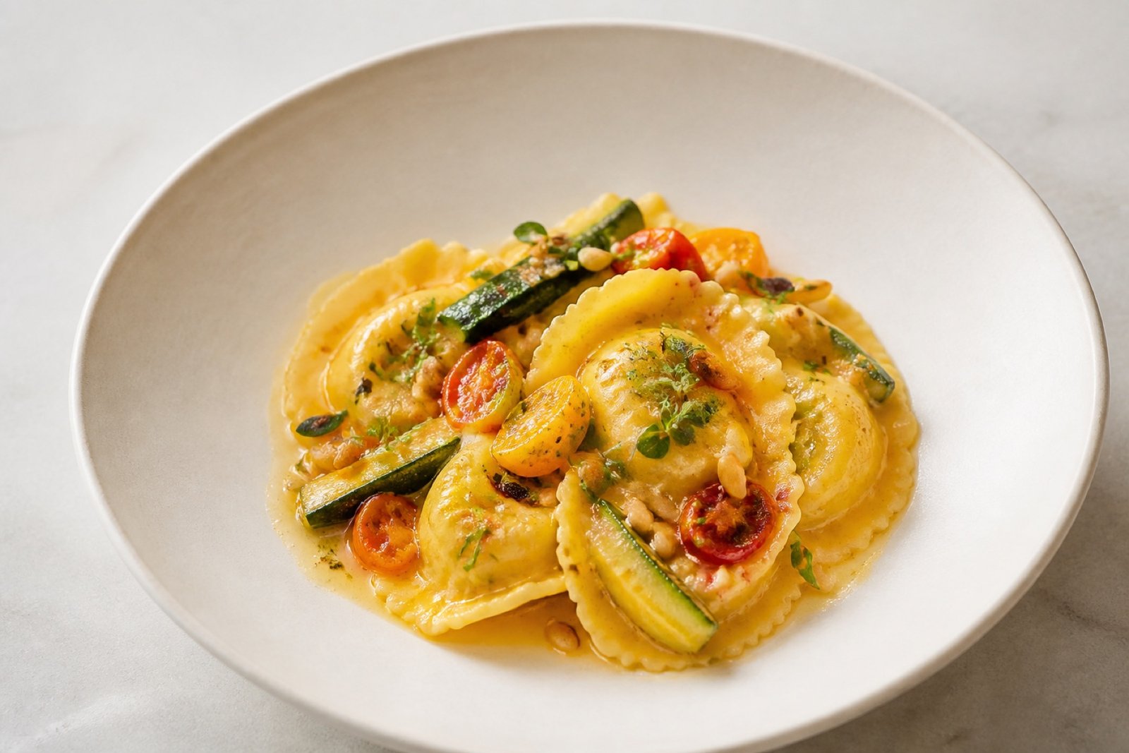 Handmade pasta with seasonal vegetables
